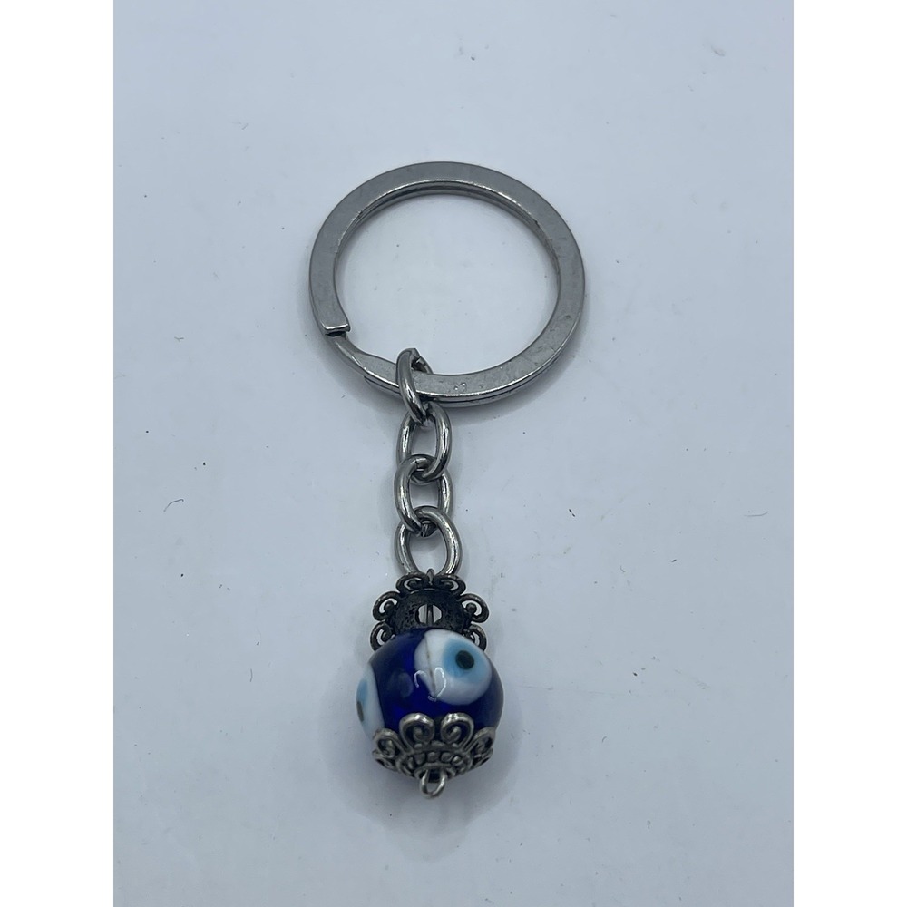 Evil Eye Nazar Boncuk Mal De Ojo Keychain with Handpainted Ceramic Ball